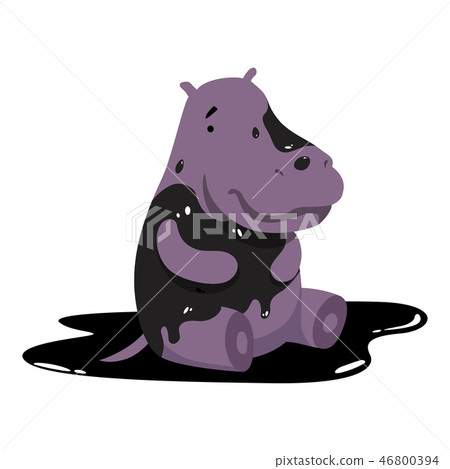 Hippo in oil stains, global environmental problem, ecological disaster vector Illustration on a 46800394