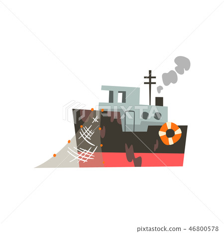 Fishing industrial trawler for seafood production, retro marine vessel vector Illustration Fishing industrial trawler for seafood production, retro marine vessel vector Illustration 46800578