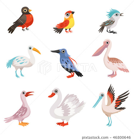 Set Cartoon Character Of Blue Jay Bird Stock Illustration