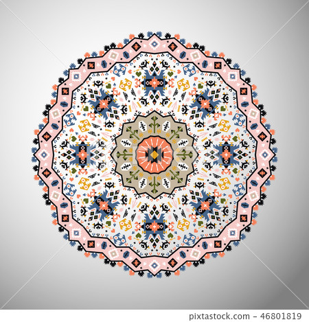 Ornamental round colorful geometric pattern in aztec style Ornamental round colorful geometric pattern in aztec style 46801819