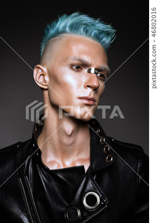 Profile of a handsome man with blue hair 46802016