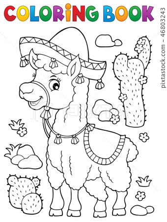 Coloring book llama in sombrero Coloring book llama in sombrero 46803243