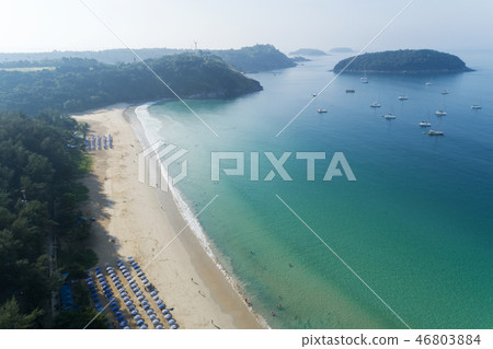 Aerial view drone shot of Nai harn beach  Aerial view drone shot of Nai harn beach  46803884