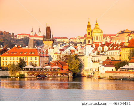 Lesser Town of Prague with St. Nicholas Cathedral and Vltava River, Prague, Czech Republic 46804421