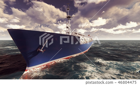LNG tanker floating in the ocean at sunrise. 3D Rendering 46804475