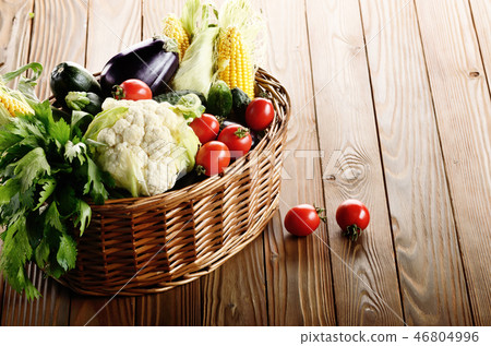 Organic vegetable food ingredients in the basket Organic vegetable food ingredients in the basket 46804996