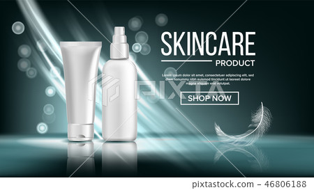 Cosmetic Bottle Poster Vector. Glossy, Bright. Clean, Glowing. Promotion Element. Skin Care. 3D 46806188