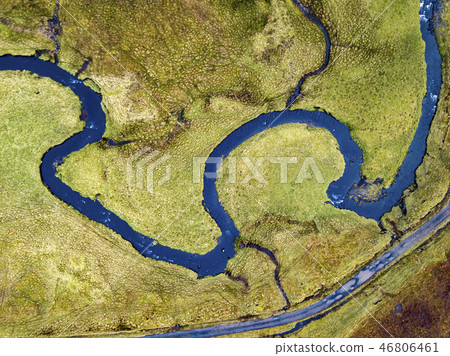 Aerial view of the River Lealt and Single track at Loch Cuithir and Sgurr a Mhadaidh Ruadh - Hill of Aerial view of the River Lealt and Single track at Loch Cuithir and Sgurr a Mhadaidh Ruadh - Hill of 46806461
