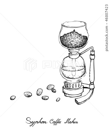 Hand Drawn of Syphon Coffee Maker Coffee Beans Hand Drawn of Syphon Coffee Maker Coffee Beans 46807423