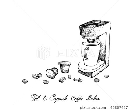 Hand Drawn of Espresso Coffee Machine with Capsule Hand Drawn of Espresso Coffee Machine with Capsule 46807427