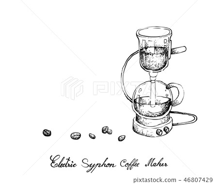 Hand Drawn of Syphon Coffee Maker Coffee Beans Hand Drawn of Syphon Coffee Maker Coffee Beans 46807429