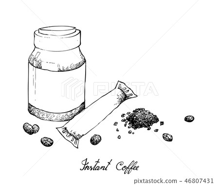 Hand Drawn of Instant Coffee on White Background Hand Drawn of Instant Coffee on White Background 46807431