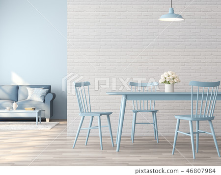 Vintage dining and living room 3d render 46807984