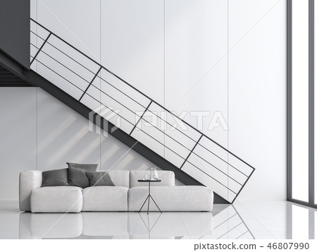 Minimal high ceiling living room 3d render Minimal high ceiling living room 3d render 46807990