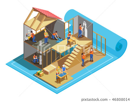 Construction Workers Isometric Composition Construction Workers Isometric Composition 46808014