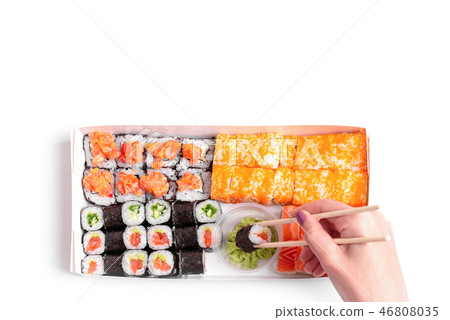 Sushi delivery go japanese chinese food isolated Sushi delivery go japanese chinese food isolated 46808035
