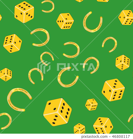Horseshoes and dice on a green background  46808117