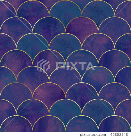 Mermaid fish scale wave japanese seamless pattern 46808348