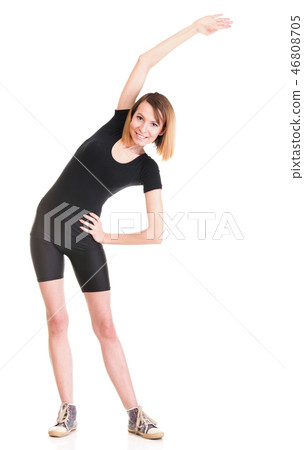 Sport Young woman doing exercise isolated on white 46808705
