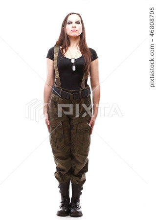 Woman army soldier isolated on white background Woman army soldier isolated on white background 46808708