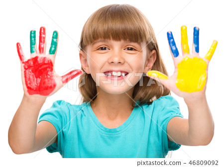 Portrait of a cute girl playing with paints Portrait of a cute girl playing with paints 46809092