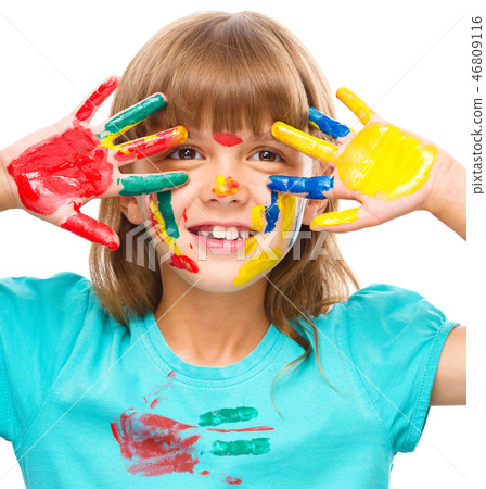 Portrait of a cute girl playing with paints Portrait of a cute girl playing with paints 46809116