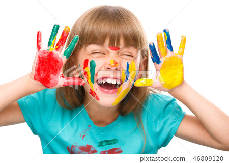 Portrait of a cute girl playing with paints Portrait of a cute girl playing with paints 46809120