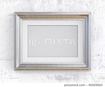 Silver Frame on white concrete wall. Silver Frame on white concrete wall. 46809864