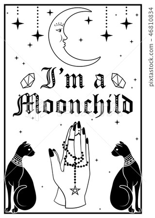 Black Cats and the Moon. Praying hands holding a rosary. I am a Moonchild text 46810834
