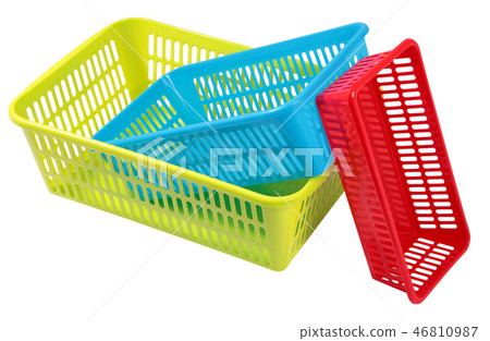 three plastic boxes of different colors and sizes 46810987
