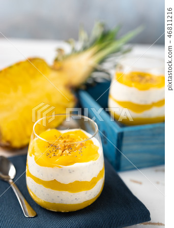 Mango smoothie with yogurt in two glasses 46811216