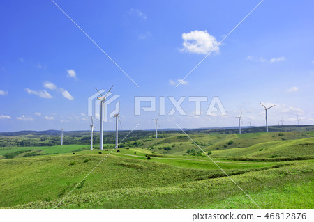 Endless sky and windmills in the Soya Hills, Hokkaido 46812876