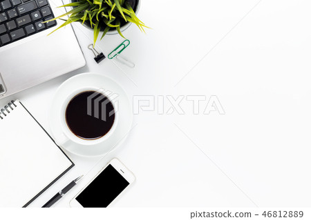 Top View office desk with computer,smartphone 46812889