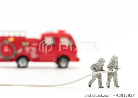 Fire brigade and fire engine: firefighters and fire truck 46812927