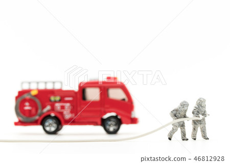 Fire brigade and fire engine: firefighters and fire truck 46812928