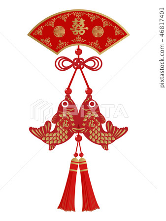 Chinese Lucky. China tied. Charm of the wolf. Image of Spring Festival. Image material of Chinese New Year. Lucky thing of the old calendar. 46817401