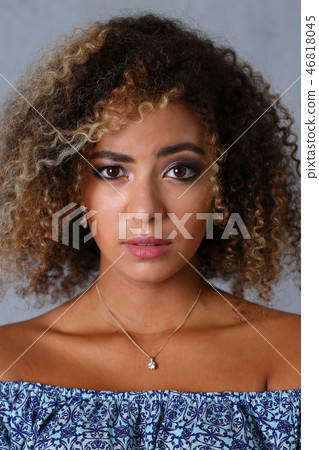 Beautiful black woman portrait. Worth a gray 46818045
