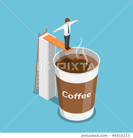 Businessman ready to jump into a cup of coffee 46818215
