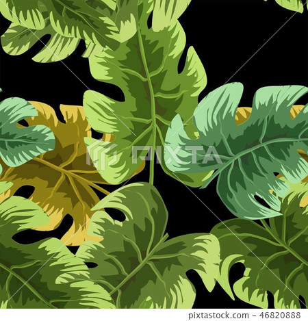seamless pattern with green tropical leaves - Stock Illustration ...
