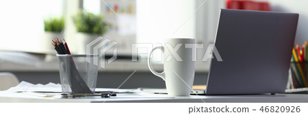 Empty workplace in office closeup or head Empty workplace in office closeup or head 46820926
