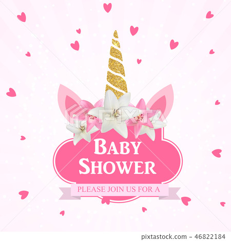 Baby shower with unicorn invitation. Vector Baby shower with unicorn invitation. Vector 46822184