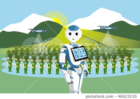 Robot and drone are watering vegetables  46823230