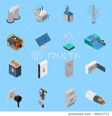 Electricity Isometric Icons Set Electricity Isometric Icons Set 46823731