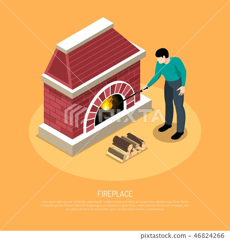 Fire Place Isometric Illustration 46824266