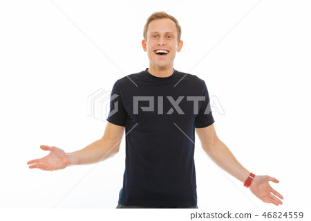 Happy cheerful young man feeling very positive Happy cheerful young man feeling very positive 46824559