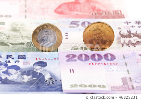 Taiwanese dollar coins on the background of bankno 46825231