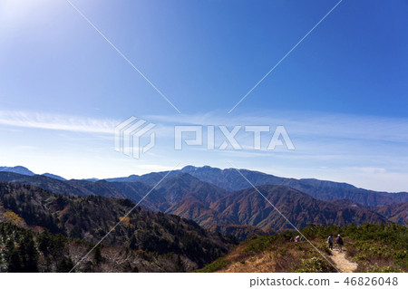 從三田岩田看到的白山白川鄉白道/白山山步行 從三田岩田看到的白山白川鄉白道/白山山步行 46826048