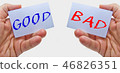good and bad choice signs in man hands  46826351