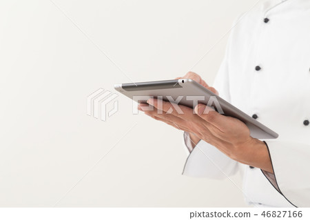 Cock looking at a tablet Cock looking at a tablet 46827166