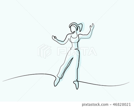 Happy jumping woman Continuous line drawing art - Stock Illustration ...